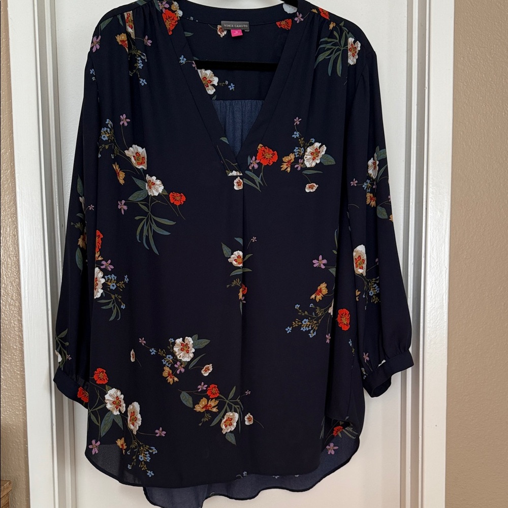 Vince Camuto Dark Blue Floral Blouse